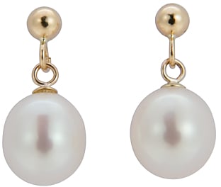 A B Davis 9ct Gold Freshwater Pearl Pear Shaped Drop Earrings