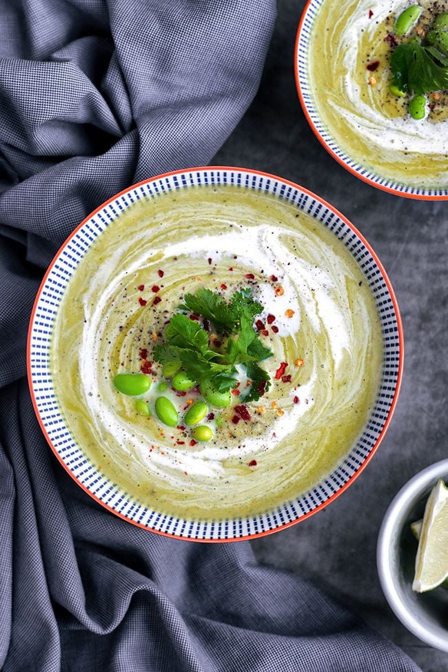 Pea Edamame Chilli and Coconut Soup High Protein Bean Soup Recipes