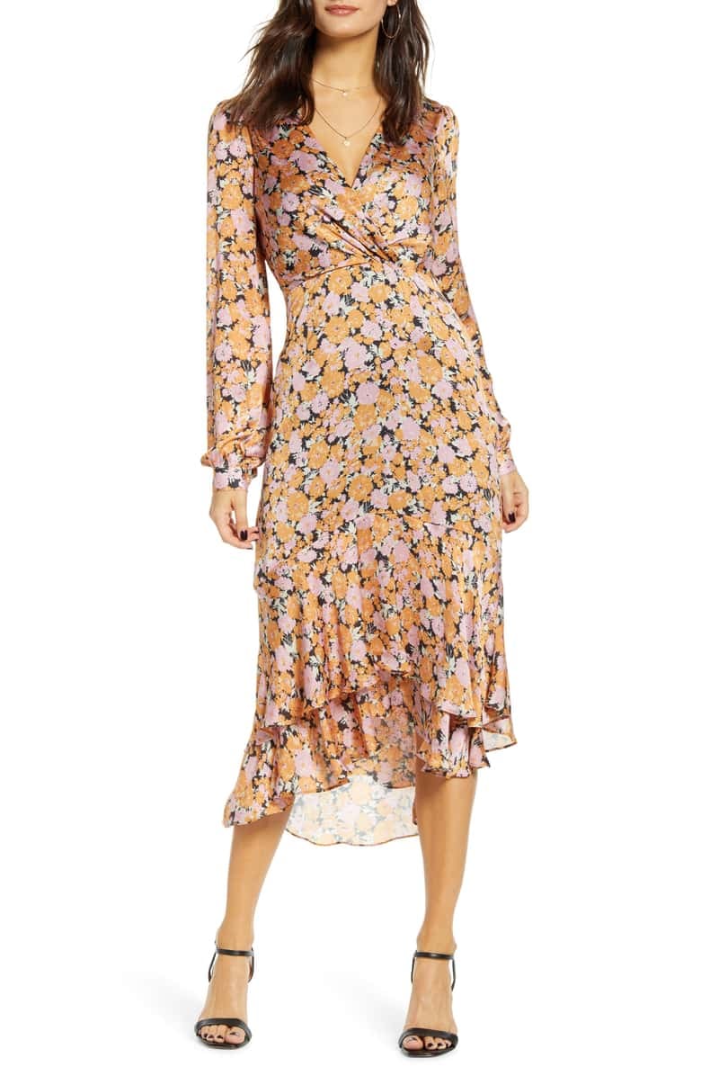 Celeste ruffle front fitted midi dress sales