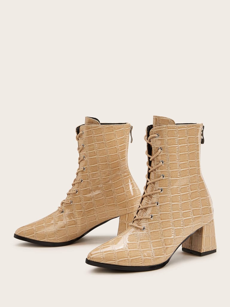 Shein Point Toe Croc Embossed Chunky Boots