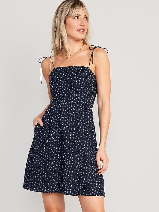 Dresses for Petites: Old Navy Fit & Flare Printed Tie-Shoulder Mini Dress