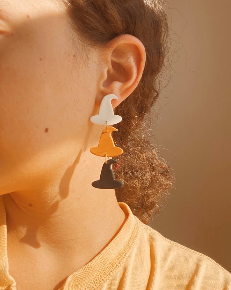A Bewitching Accessory: Halloween Witch Hat Drop Earrings