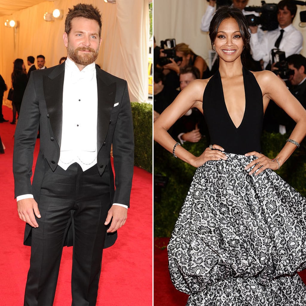 Bradley Cooper and Zoe Saldana dated on and off for about a year back in 2012, and both actors have since moved on to new relationships — Bradley has been dating Suki Waterhouse since Spring 2013, and Zoe married Italian artist Marco Perego that Summer. No word on whether they spoke at the Met Gala, but they do look kind of cute in those matching black and white outfits, right?