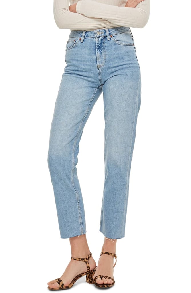 Topshop High-Waist Raw-Hem Straight-Leg Jeans