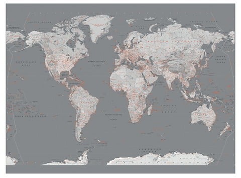 Art Com Wallpaper Mural Contemporary Grey World Map 89 99