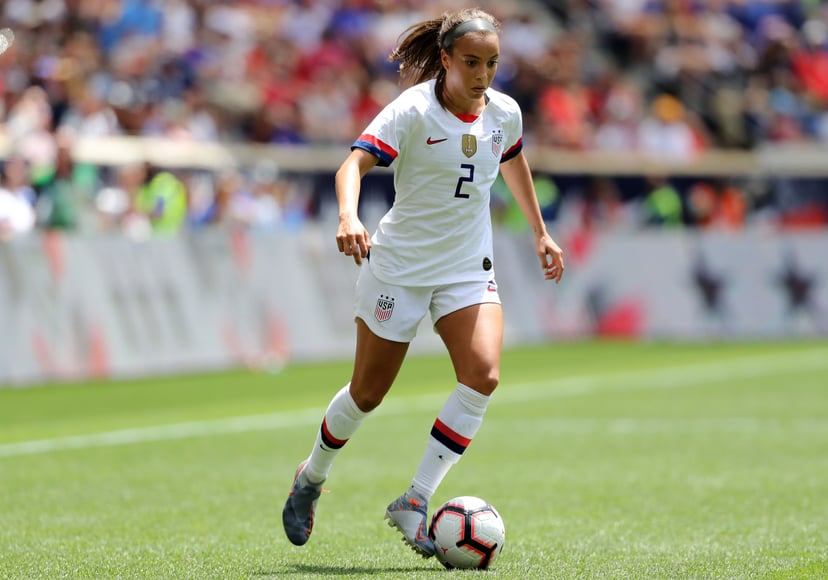 HARRISON, NEW JERSEY - MAY 26:  Mallory Pugh #2 of the United States passes the ball in the second half against Mexico at Red Bull Arena on May 26, 2019 in Harrison, New Jersey. (Photo by Elsa/Getty Images)