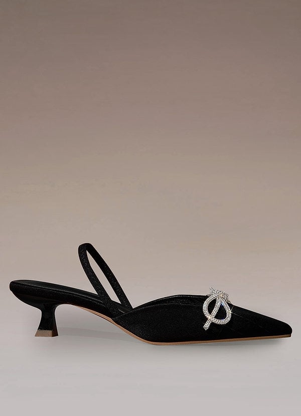 Azazie Rhinestone Bow Pointed Toe Slingback Heels