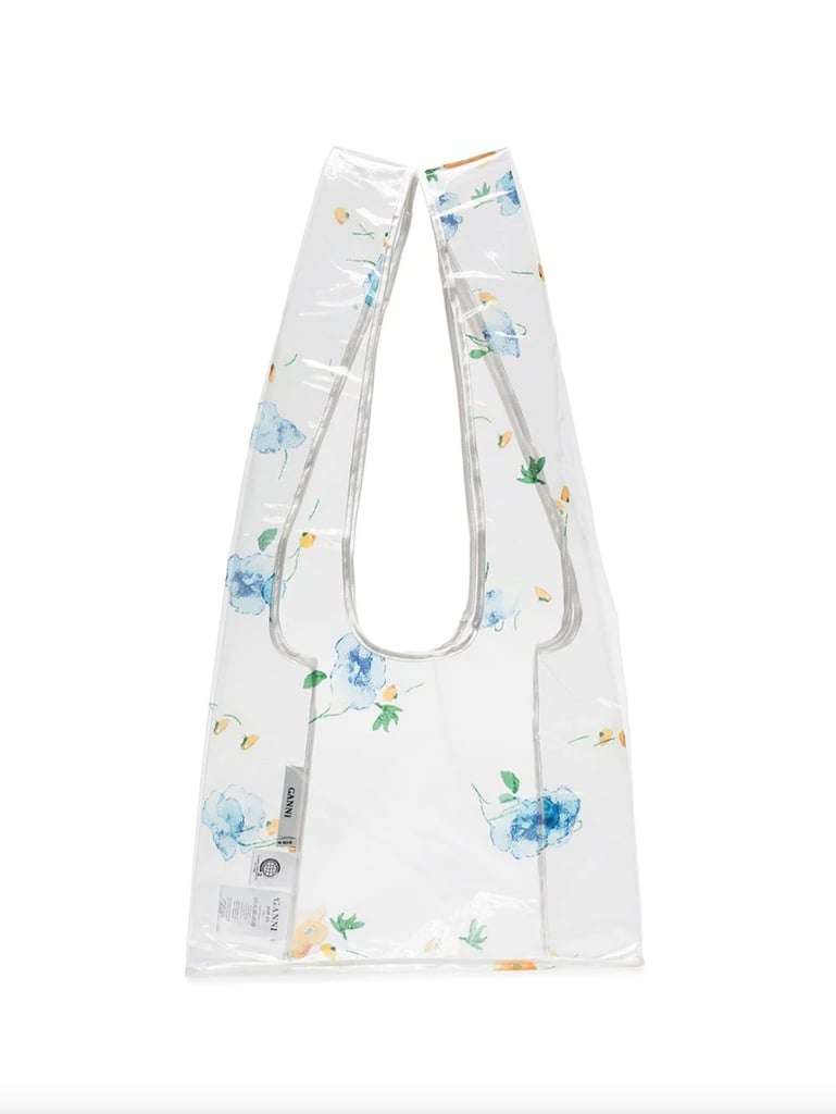Ganni Floral Printed Transparent Tote Bag