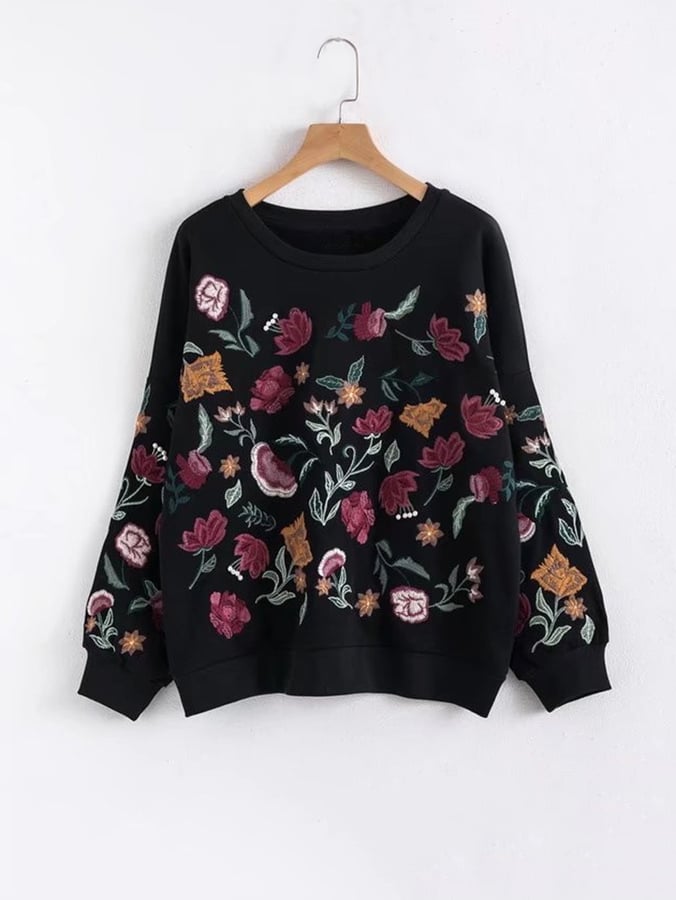 Shein Faux Pearl Detail Flower Embroidery Sweater | Winter Sweaters ...