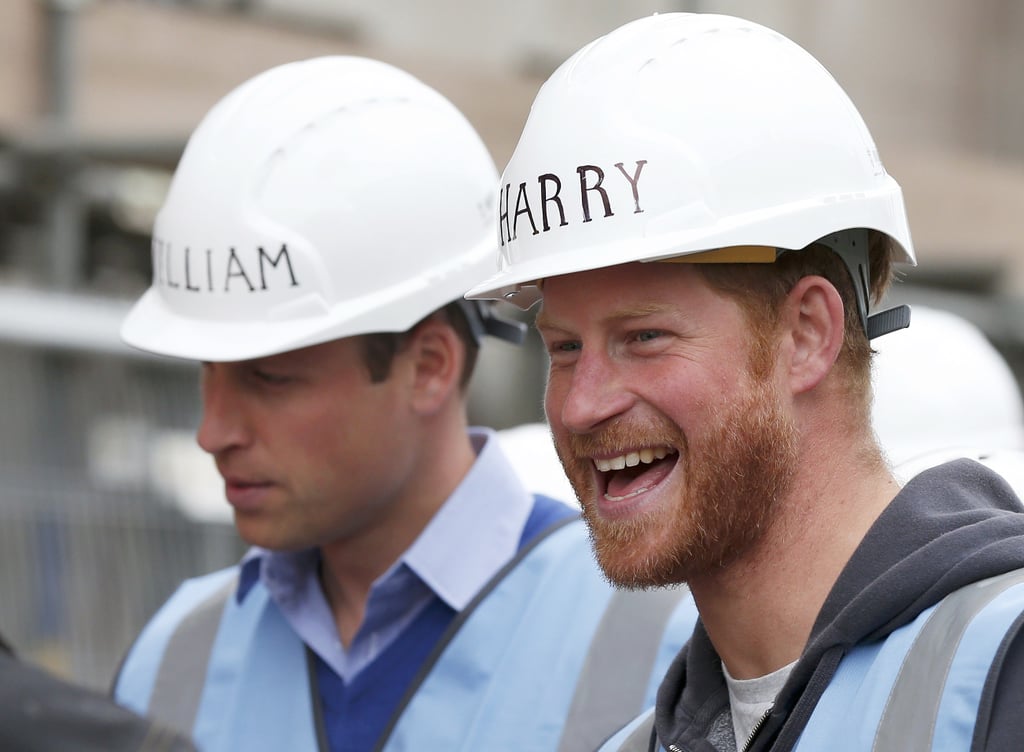 William and Harry wore personalised hardhats while touring a building site in 2015.