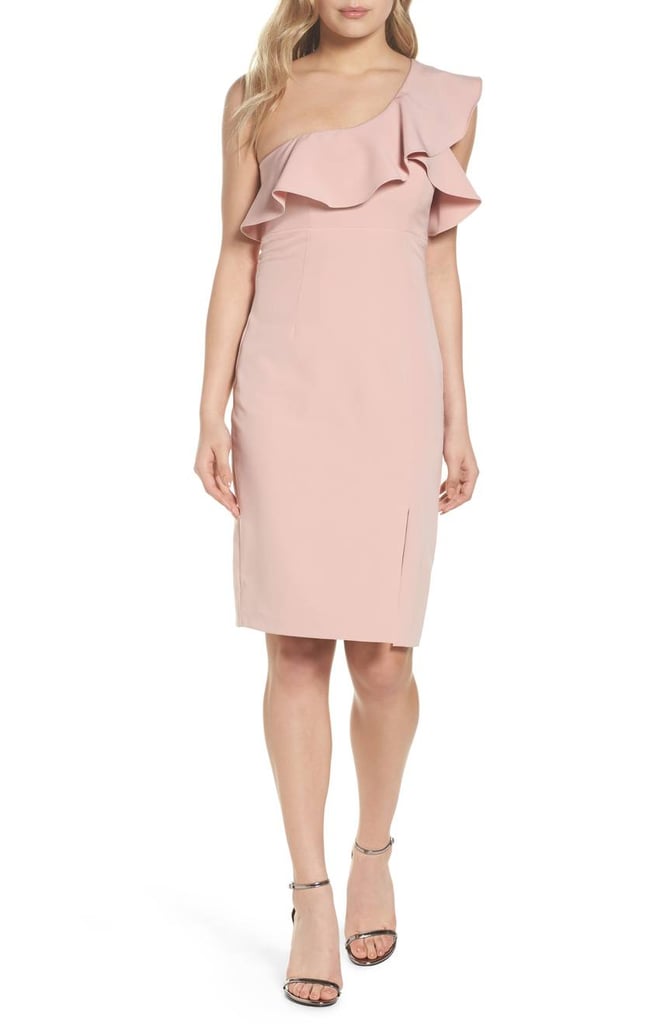 Bardot One-Shoulder Ruffle Sheath Dress