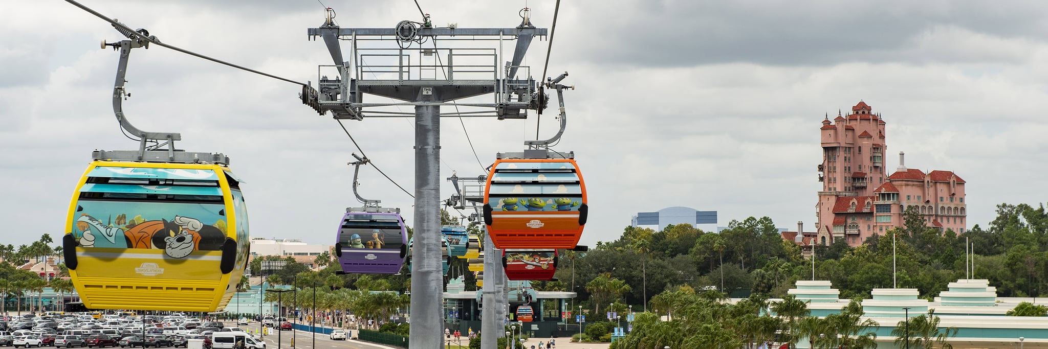 Disney Skyliner will begin carrying guests high above Walt Disney World Resort in Lake Buena Vista, Fla., on Sept. 29, 2019. The state-of-the-art transportation system will feature custom cabins that glide through the air, conveniently transporting guests between Disney's Hollywood Studios and Epcot to four resort hotels – Disney's Art of Animation Resort, Disney's Caribbean Beach Resort, Disney's Pop Century Resort and the new Disney's Riviera Resort, scheduled to open in December 2019. (David Roark, Photographer)