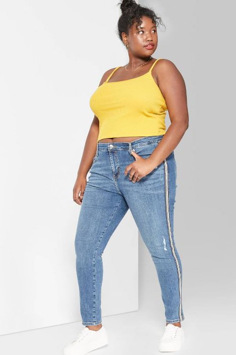 Wild Fable Plus-Size High-Rise Distressed Skinny Jeans With Side Tape