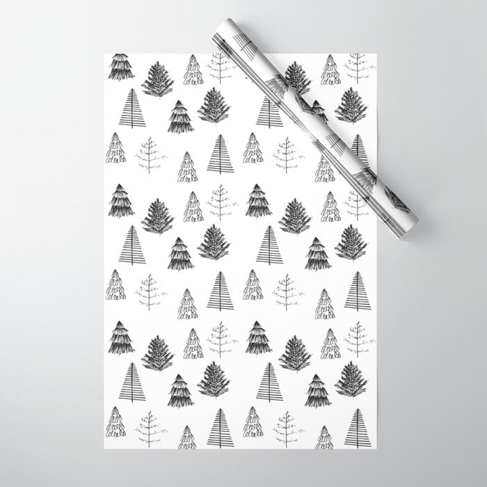 Society6 Trees Pattern Black and White Wrapping Paper