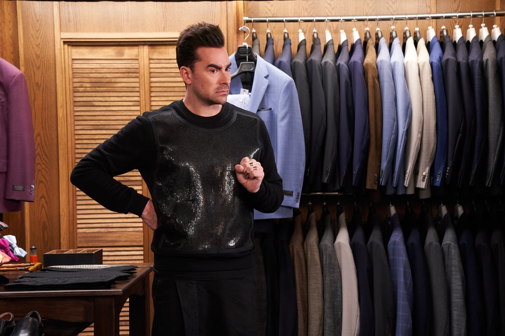 David Rose's Black Versace Chainmail Sweater on "Schitt's Creek"