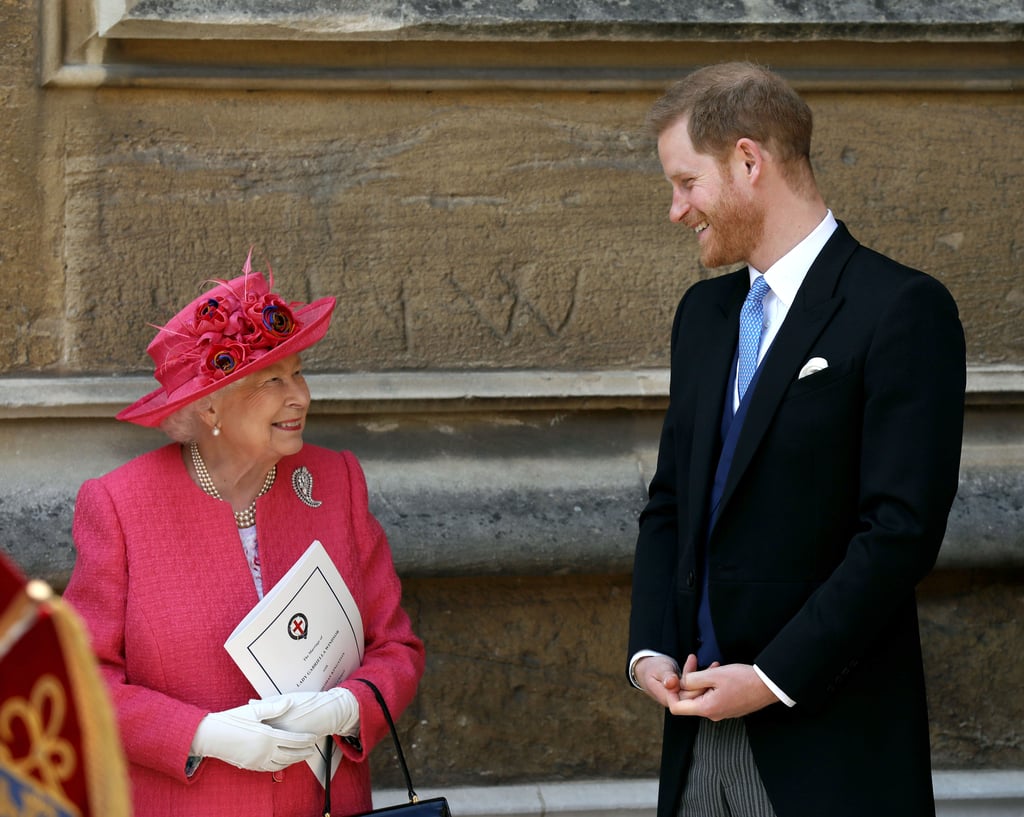Prince Harry and his grandmother shared a laugh at Lady Gabriella's wedding in 2019.