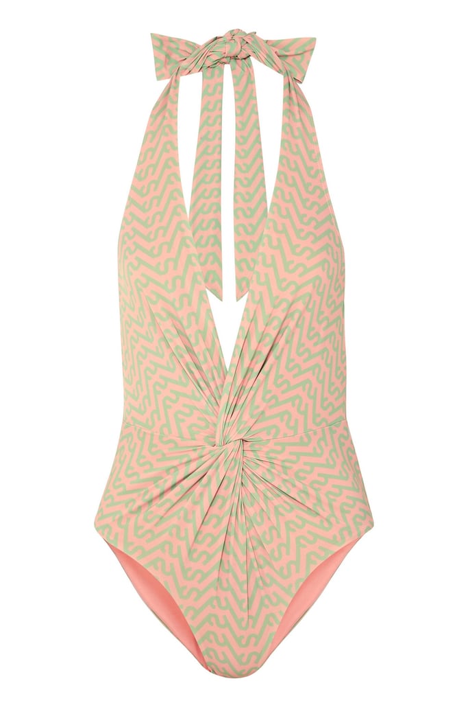 SelfPortrait Knotted Printed Halterneck Swimsuit (275) Best