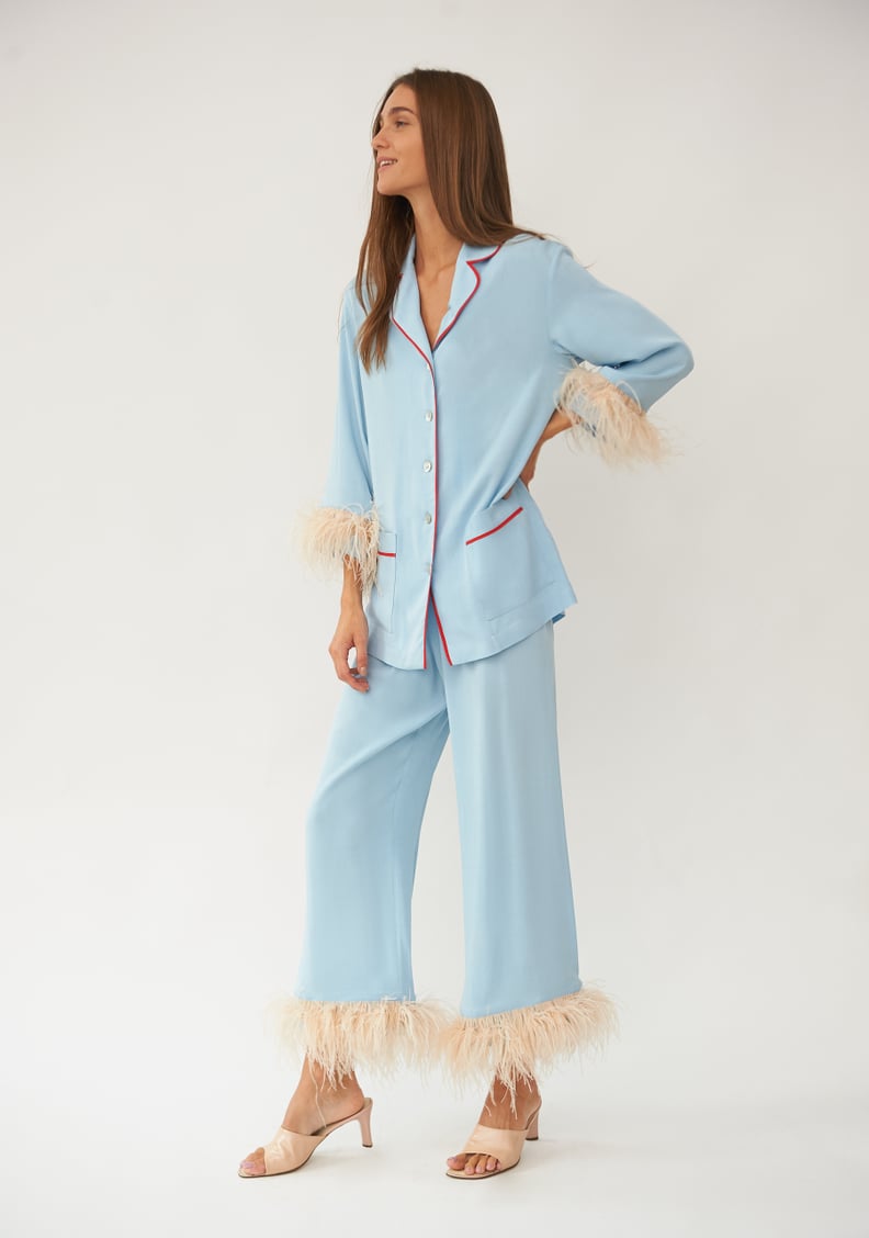 Sleeper Party Pajama Set With Feathers in Blue