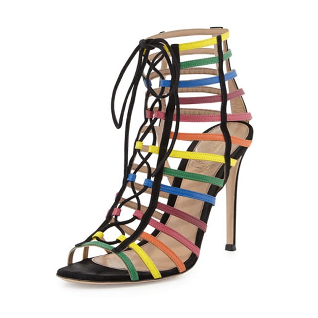 Gianvito Rossi x Mary Katrantzou Rainbow Strappy Suede Caged Sandals ($1,295)