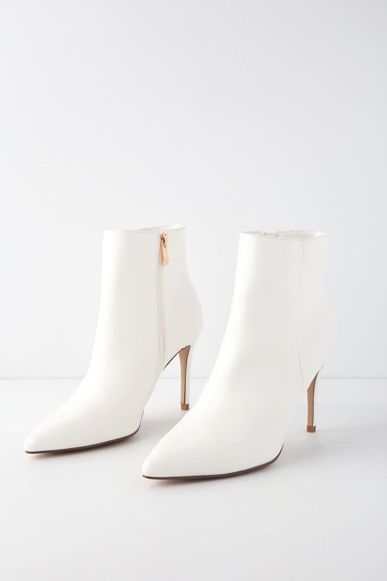 Lulu's Selenah White Pointed Toe Ankle Booties