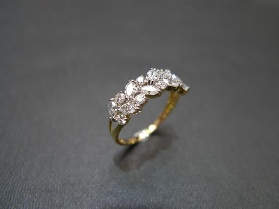 Two Rows Marquise Diamond Ring in 14K