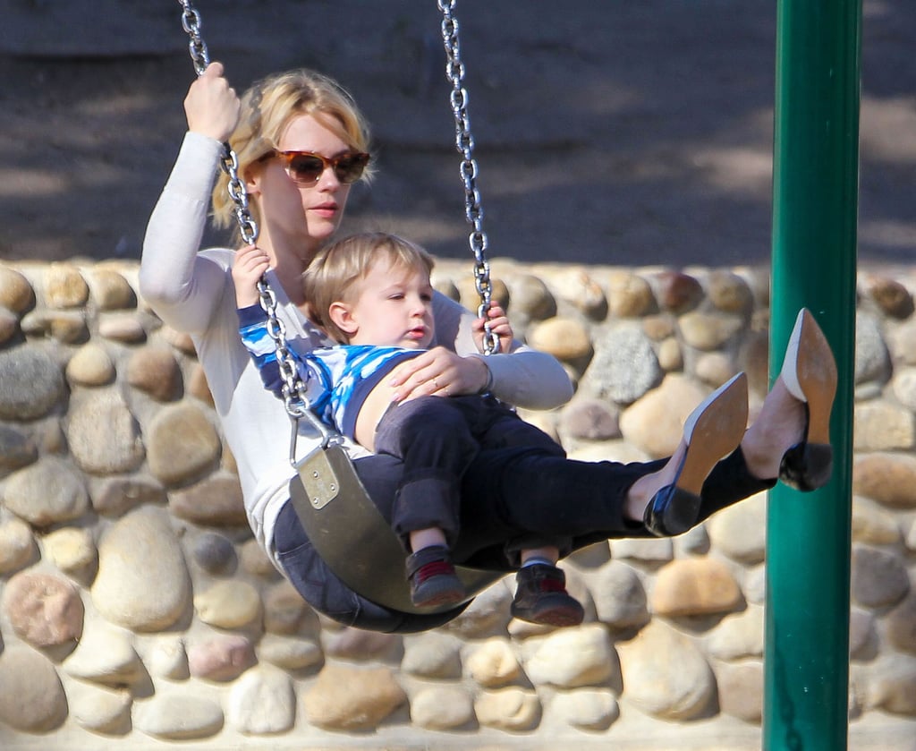 January Jones hit up a park in LA on Wednesday with her son, Xander.