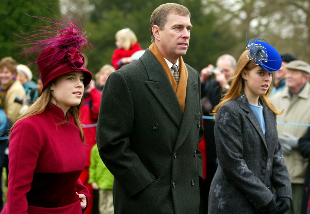 Prince Andrew With Eugenie and Beatrice in Sandringham, UK, in 2002