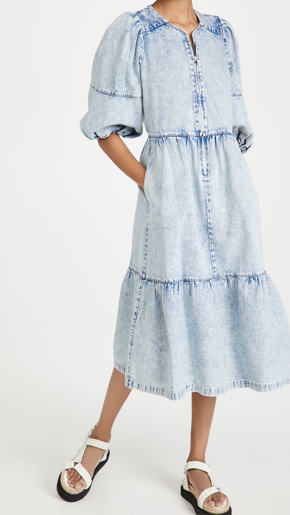 Sea Dax Acid Wash Denim Puff Sleeve Dress