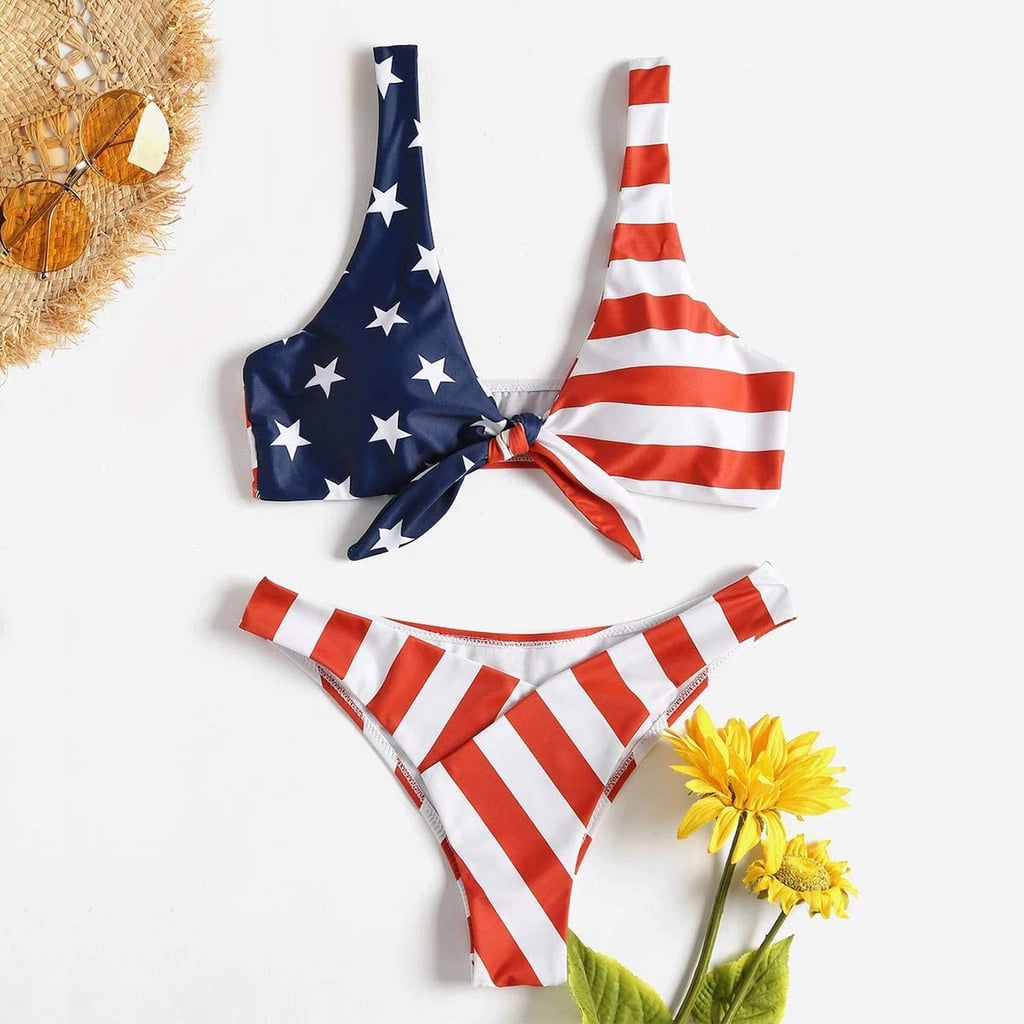 A Tie-Front Bikini: TSWRK Tie Knot Front American Flag Bikini Set