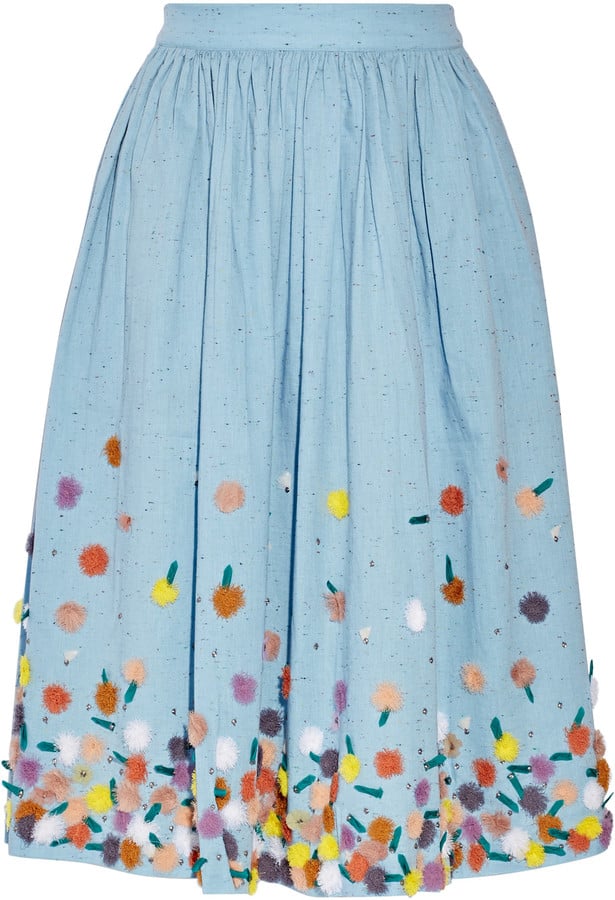 Suno Embellished Cotton-Chambray Skirt ($650)