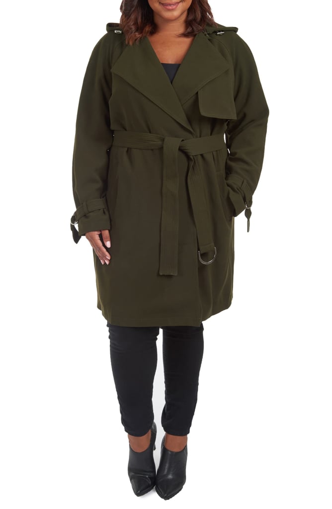 Rachel Rachel Roy Water Repellent Crepe Hooded Trench Coat