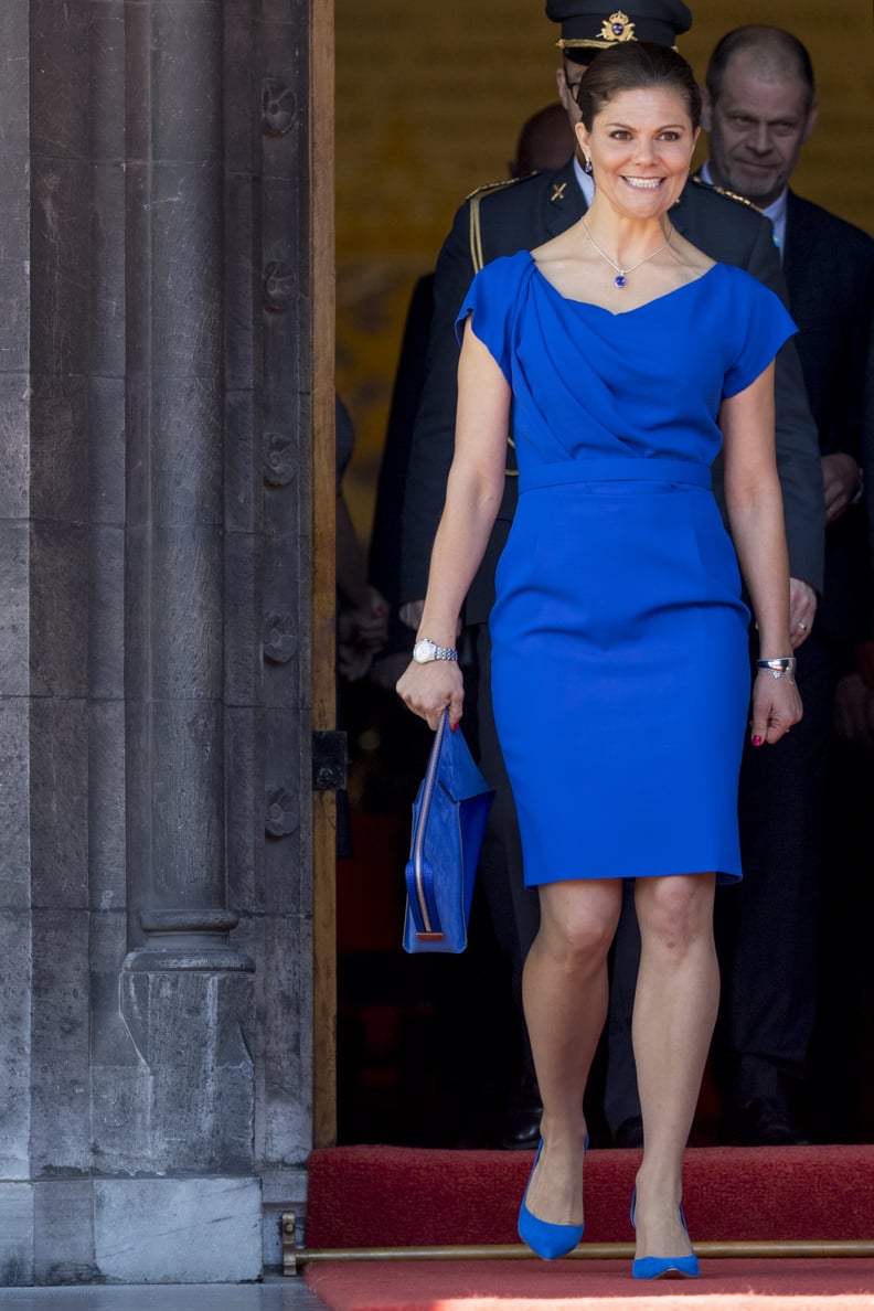 Princess Victoria Wore a Monochrome Blue Ensemble With an Oversize Clutch by Stella McCartney