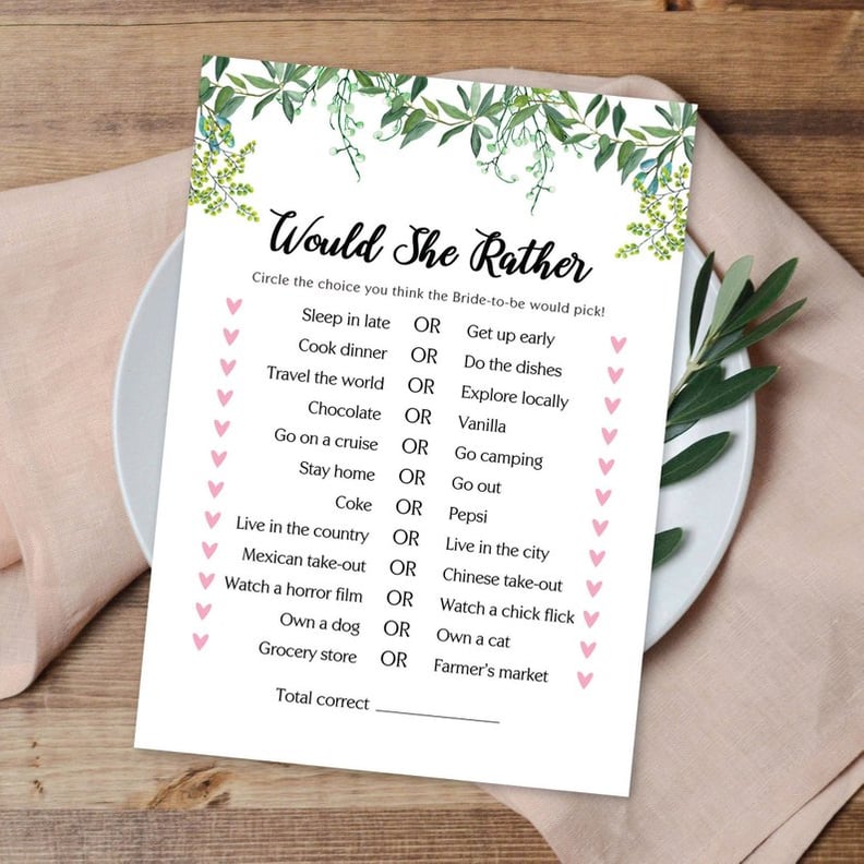 Would She Rather Printable Bridal Shower Game