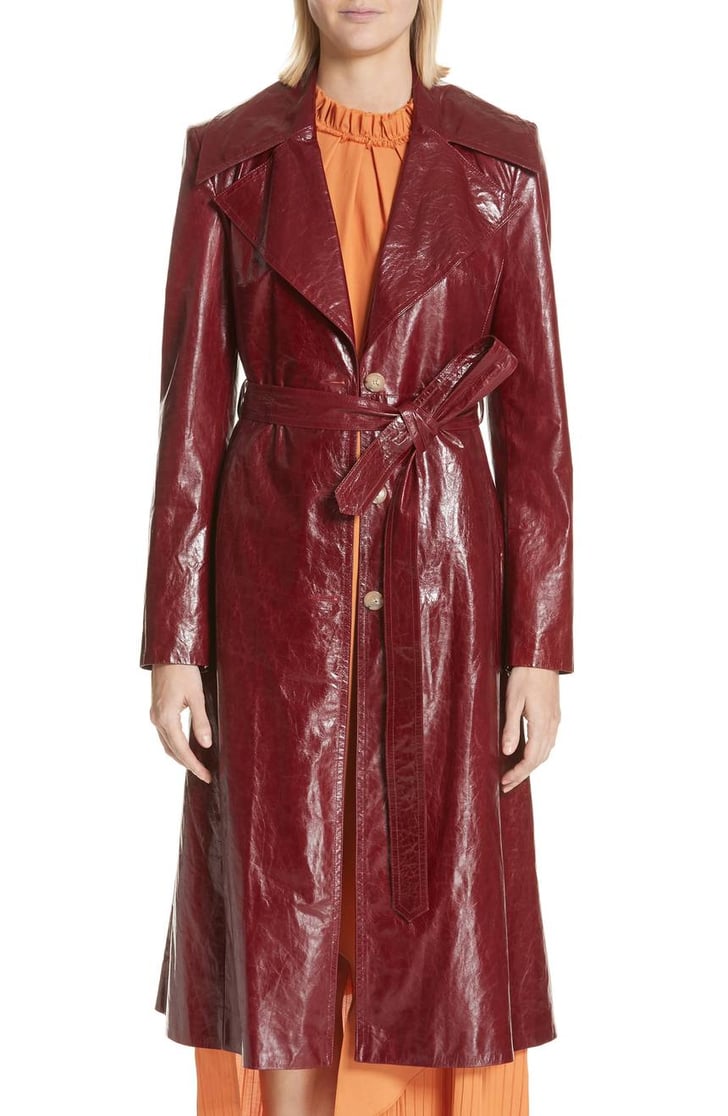 Magda Butrym Leather Trench Coat | Amal Clooney Brown Patent Leather ...