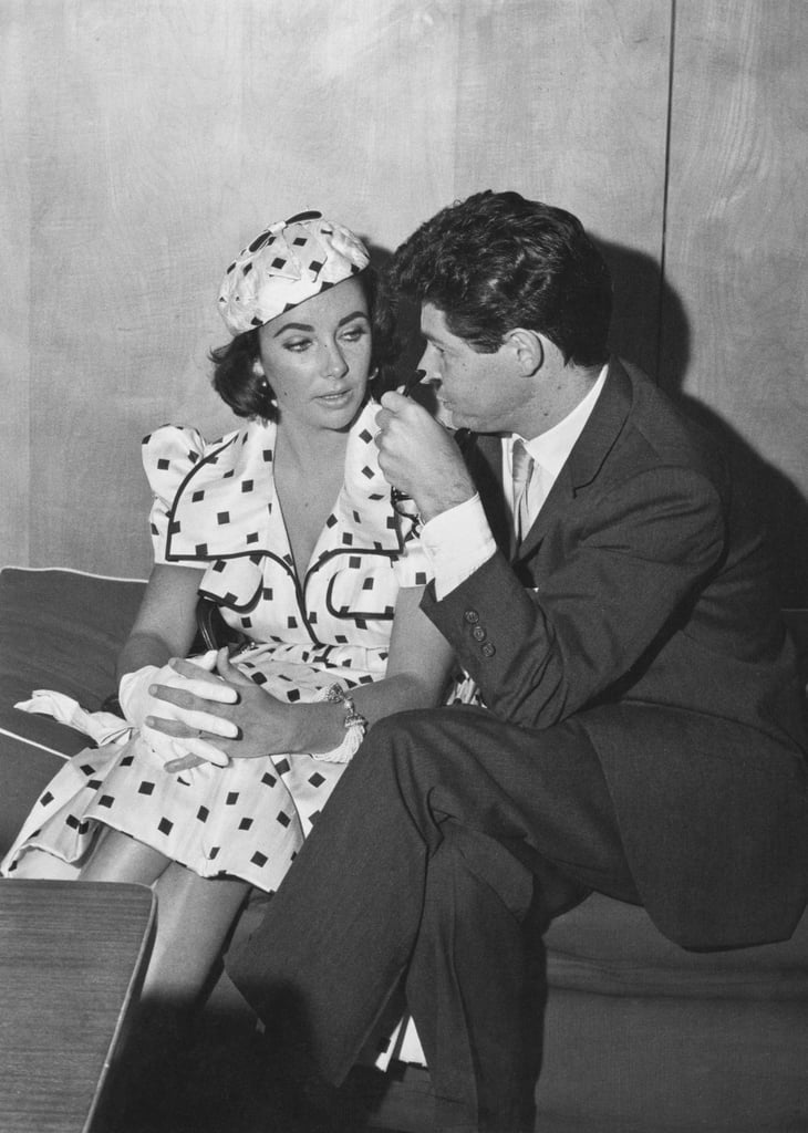 Matching her hat to her outfit was a signature for the star. She wore this polka-dot look during her honeymoon with Eddie Fisher in 1959.