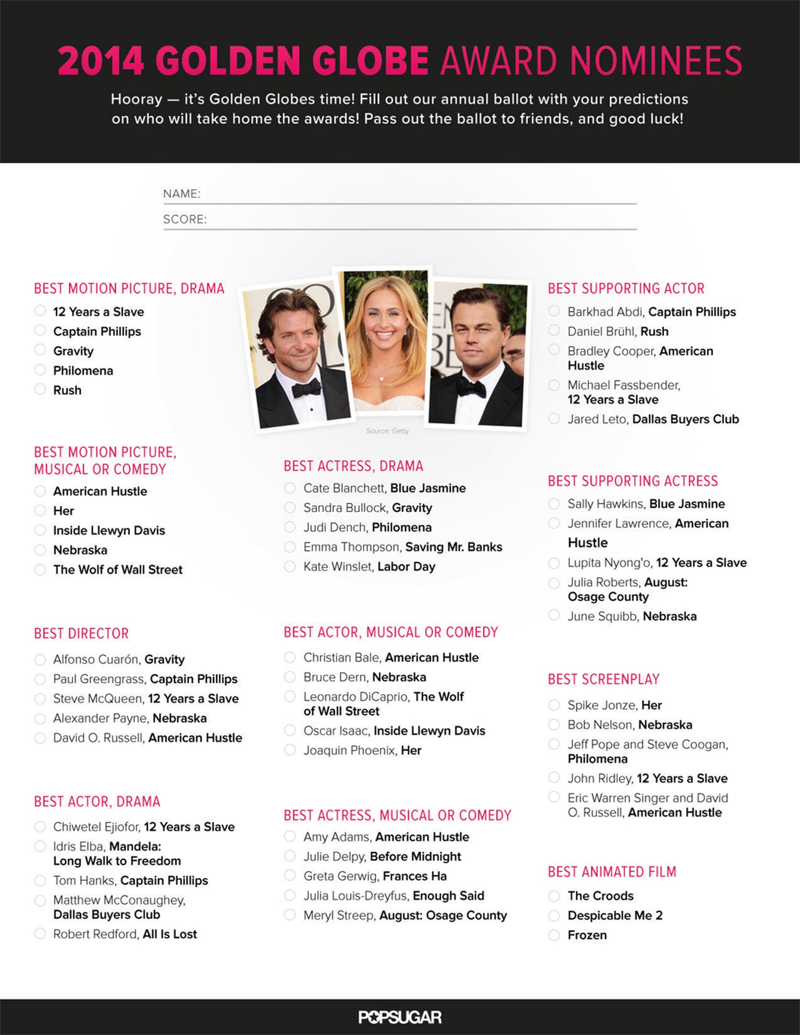 Printable Golden Globes Ballot 2014 | PS Entertainment