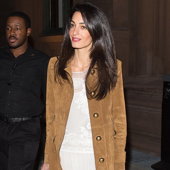 Amal Clooney Wearing a Gucci Suede Coat 2015