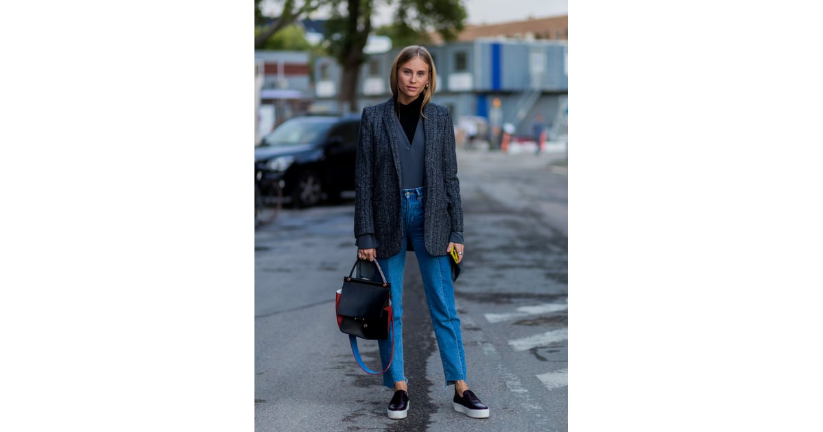 With slip-ons and a great blazer | Jeans Outfit Ideas | POPSUGAR ...