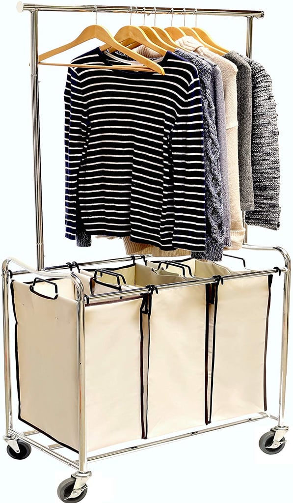 DecoBros Heavy-Duty Three-Bag Laundry Sorter Cart With Hanging Bar