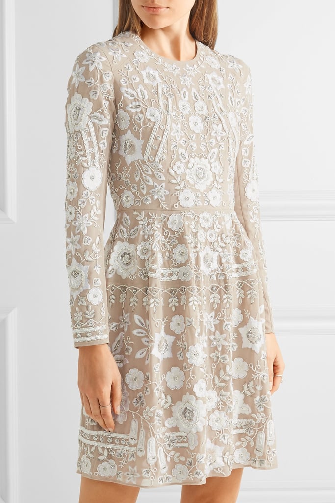 Snowdrop Embellished Embroidered Georgette Mini Dress ($650)