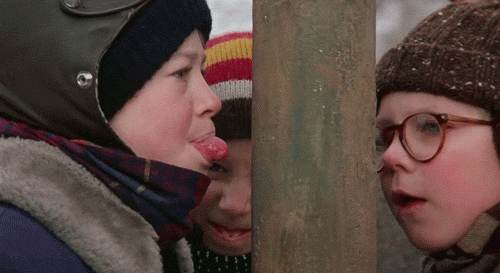 Ralphie's Friends Daring Poor Flick to Lick a Frozen Pole
