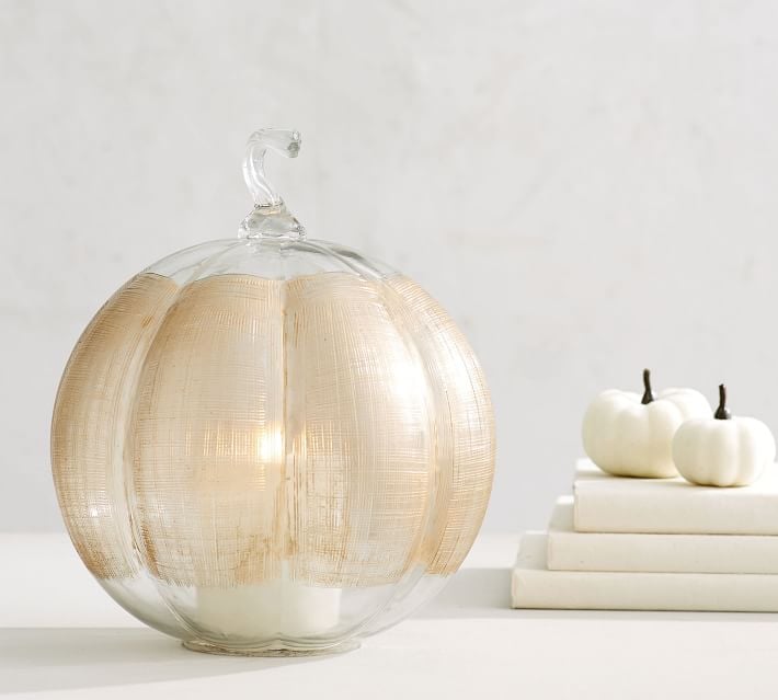 Linen Glass Pumpkin Candle Holder Best Pottery Barn Halloween