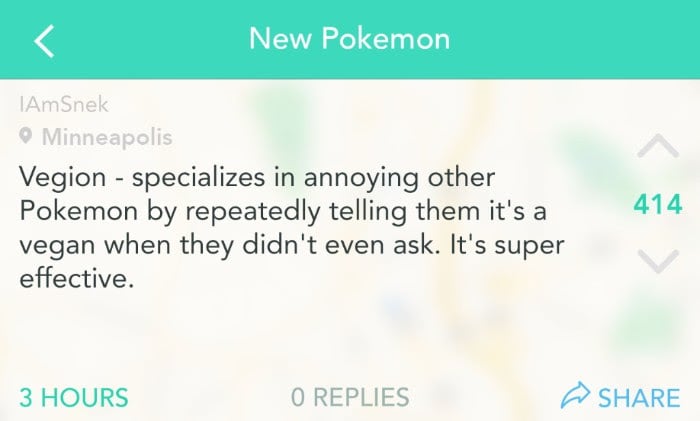 Of course, we need a vegan Pokémon that will let everyone know this one important fact.