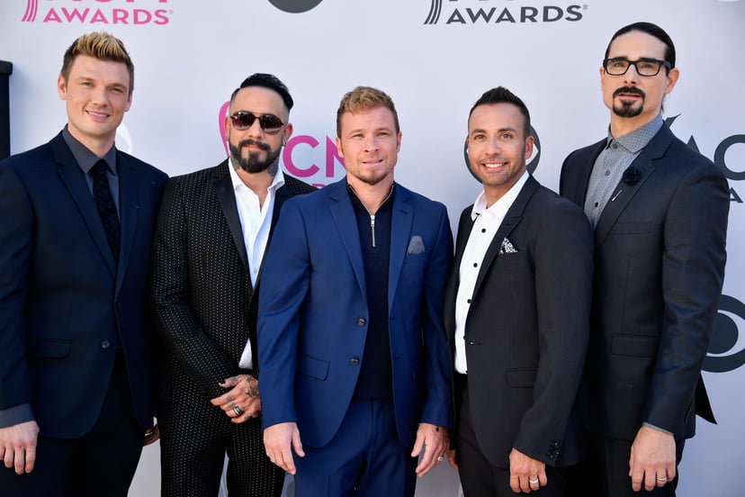 LAS VEGAS, NV - APRIL 02:  (L-R) Recording artsits Nick Carter, AJ McLean, Brian Littrell, Howie Dorough, and Kevin Richardson of music group Backstreet Boys attend the 52nd Academy Of Country Music Awards at Toshiba Plaza on April 2, 2017 in Las Vegas, N