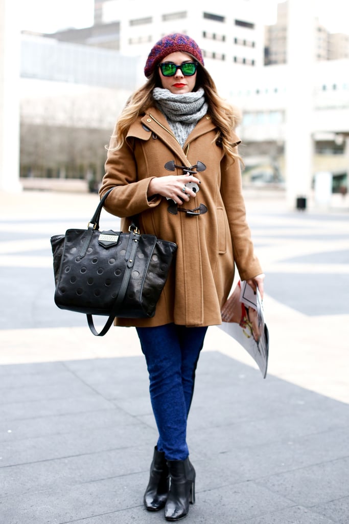 Bright pants and bright shades added up to a cooler twist on a classic coat.
Bright pants and bright shades added up to a cooler twist on a classic coat.