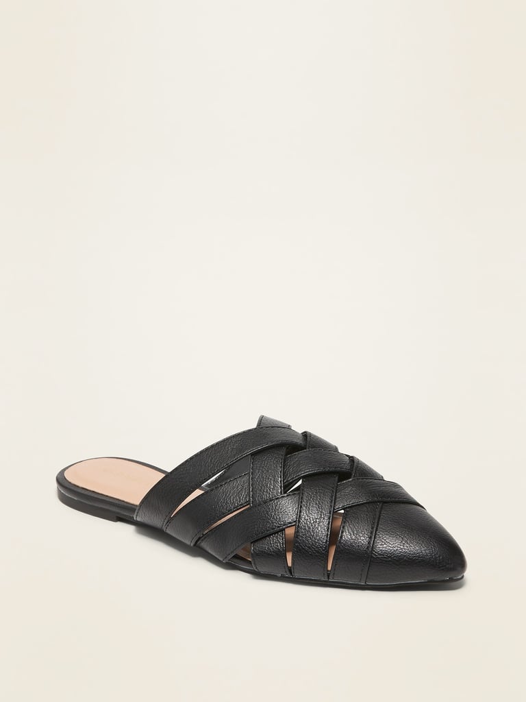 Faux-Leather Braided Mule Flats