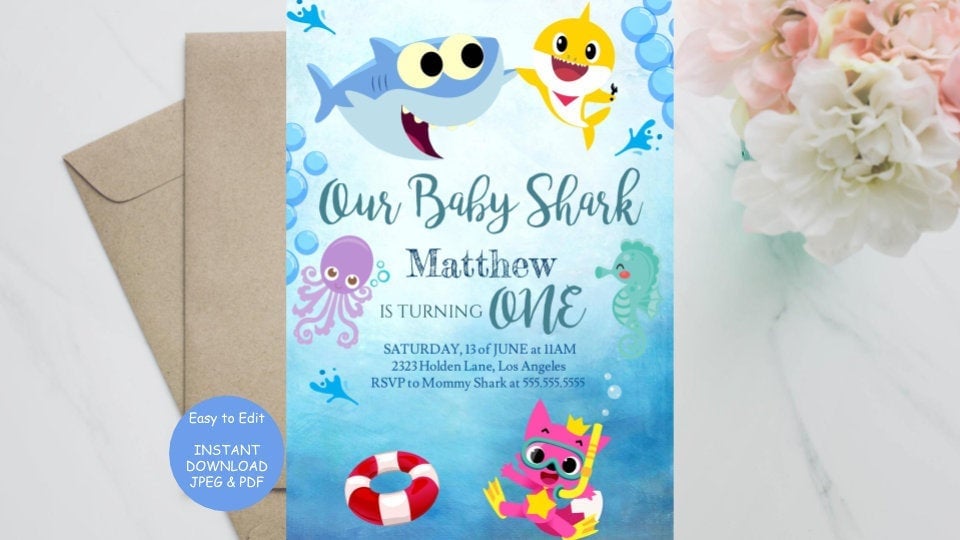 Baby Shark Birthday Invite With Bite Marks