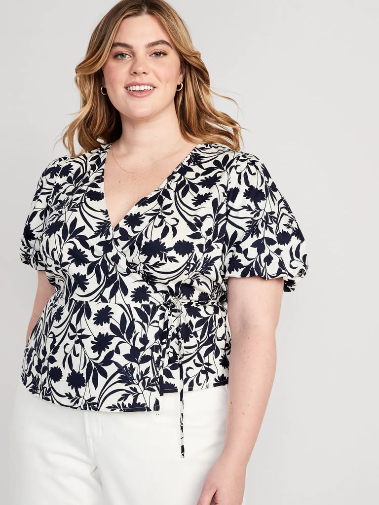 Old Navy Waist-Defined Puff-Sleeve Tie-Wrap Blouse | The Best Plus-Size ...