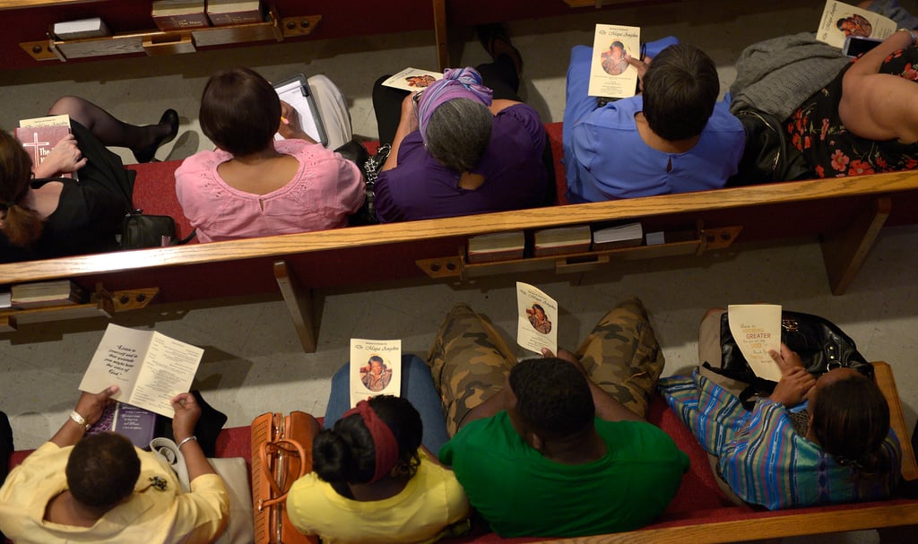 People gathered for a memorial celebrating the life of Maya Angelou in Winston Salem, NC.