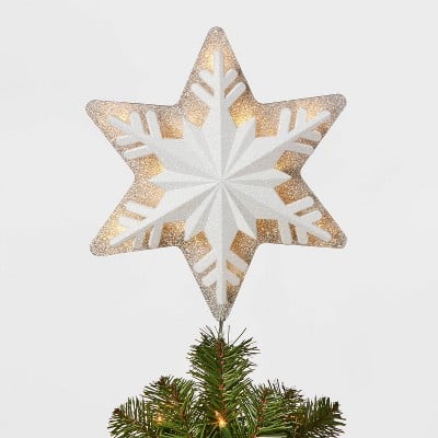 14.5in 18 LED Light White Glitter Snowflake Tree Topper